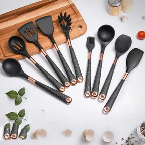 Kit d'ustensiles de cuisine 10 pièces en silicone avec organisateur Rosé