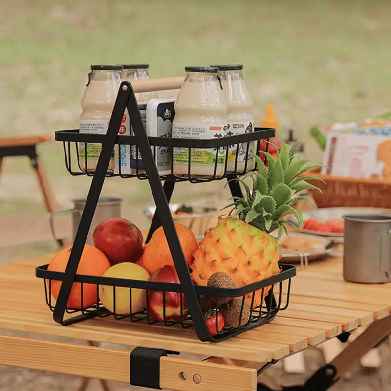 Coupe à fruits à 2 étages en métal et bois