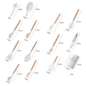 Kit d'ustensiles de cuisine 14 pièces en silicone avec support en acier inoxydable