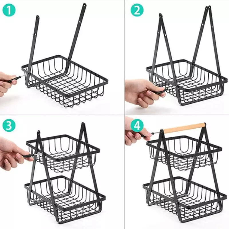 Coupe à fruits à 2 étages en métal et bois