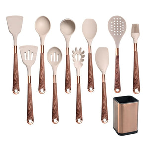 Kit d'ustensiles de cuisine 10 pièces en silicone avec organisateur Rosé