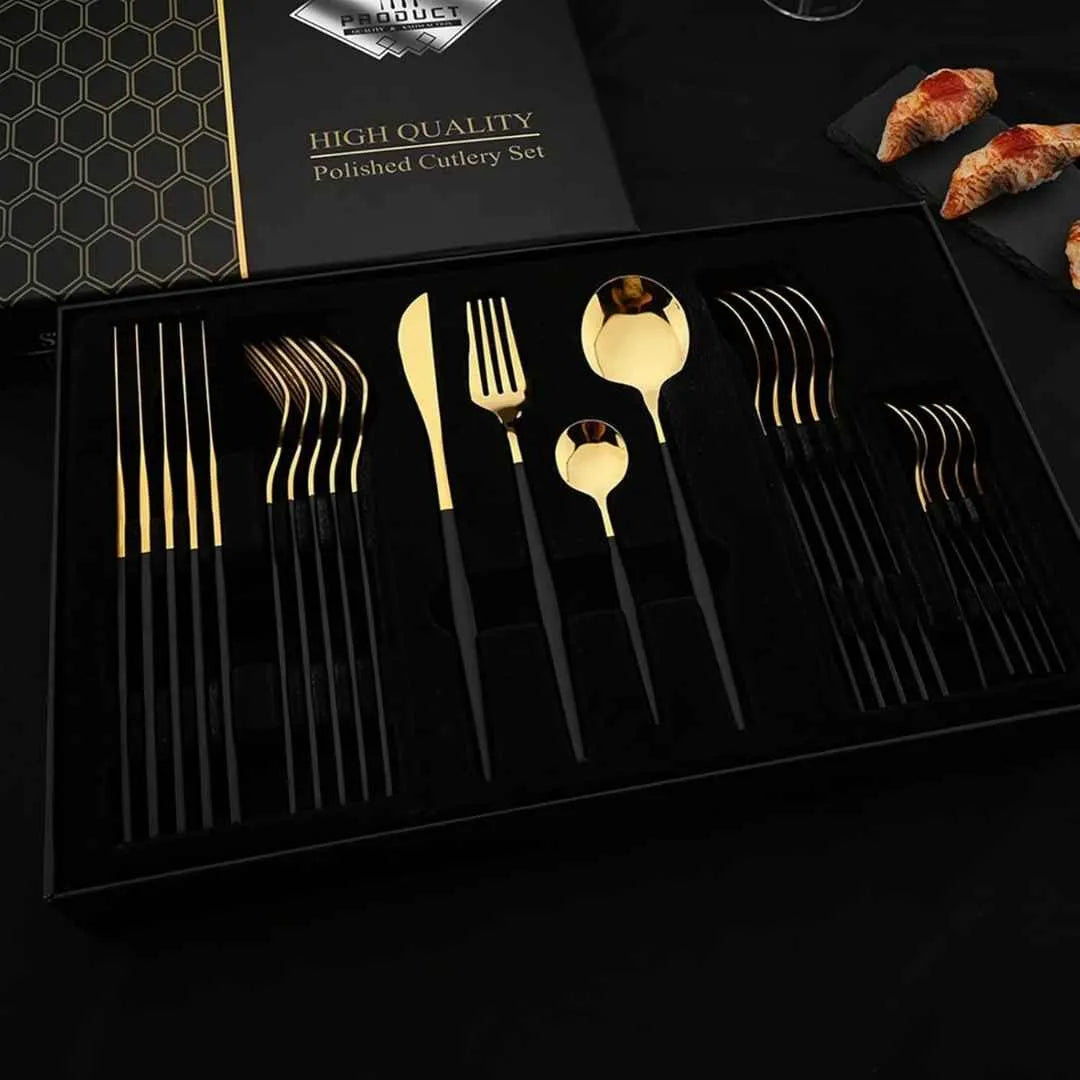 Luxy 24 Piece Gold Cutlery Set + Gift Box