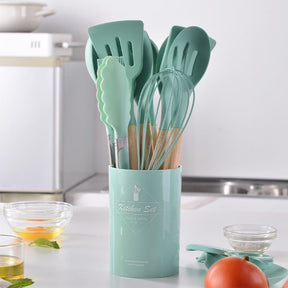 Kit d'ustensiles de cuisine 14 pièces en silicone avec support en acier inoxydable