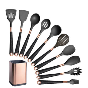 Kit d'ustensiles de cuisine 10 pièces en silicone avec organisateur Rosé